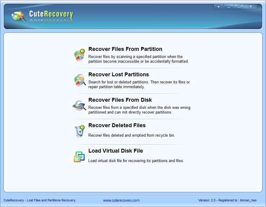 CuteRecovery Main Screen