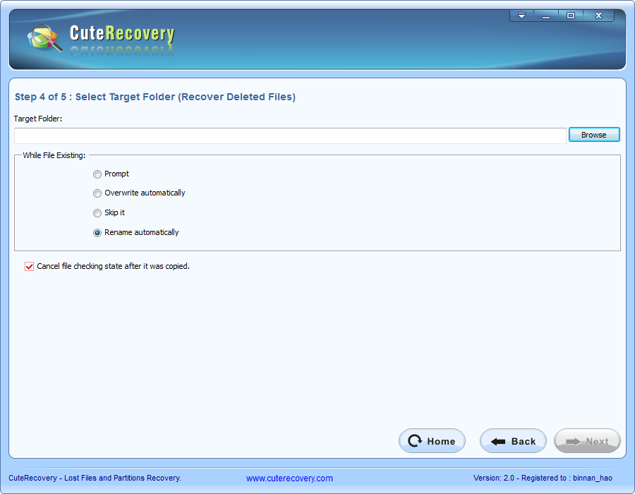 Deleted File Recovery - Select Target Folder