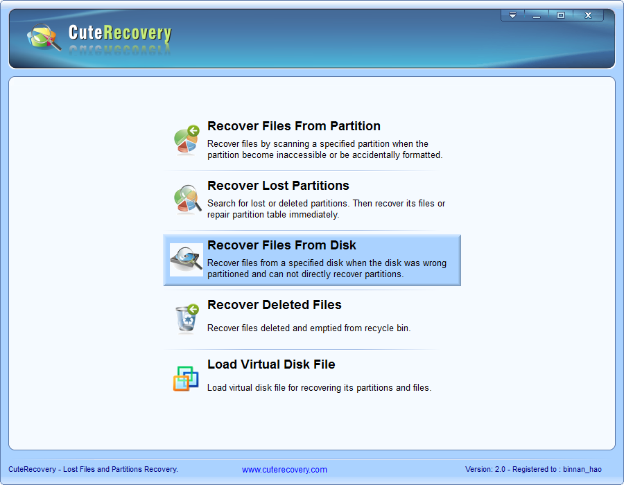 Whole Disk File Recovery - Start Wizard