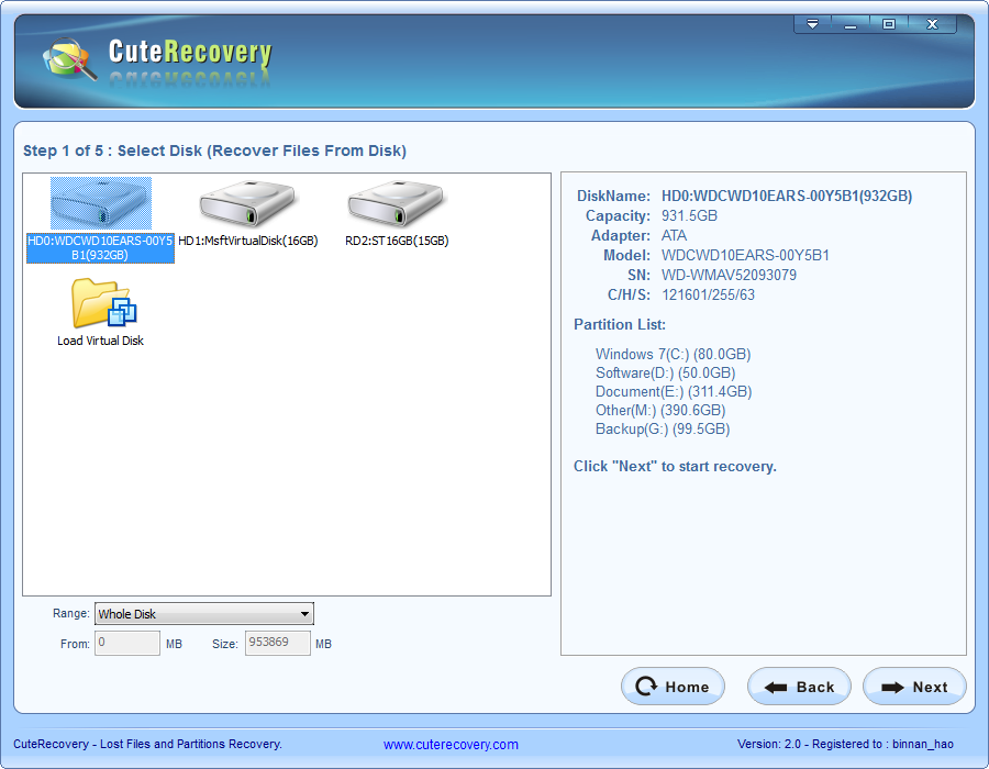 Whole Disk File Recovery - Select Disk