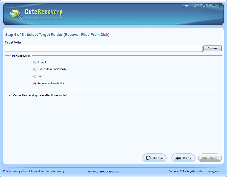 Whole Disk File Recovery - Set Destination Folder