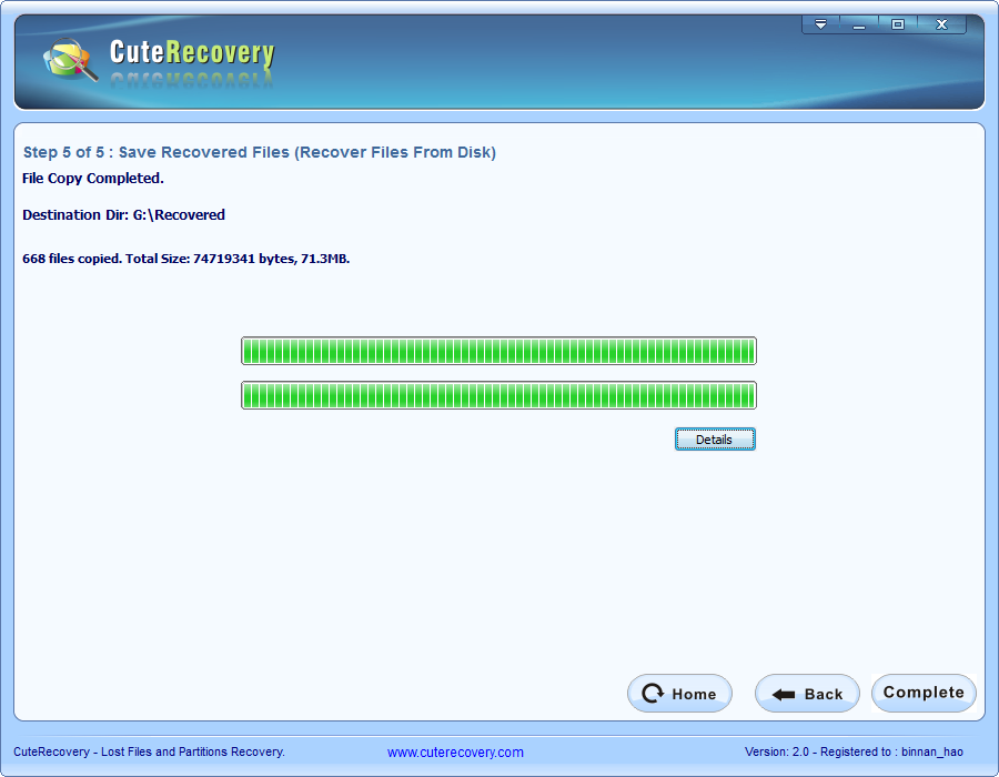 Whole Disk File Recovery - Save File Complete