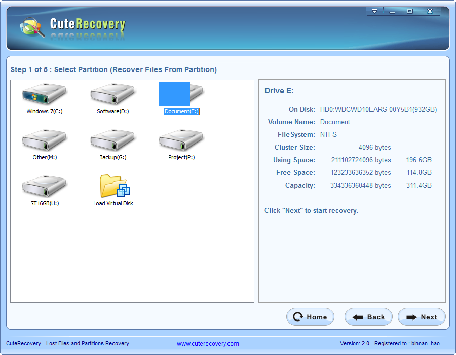 Whole Partition File Recovery - Select a Partition
